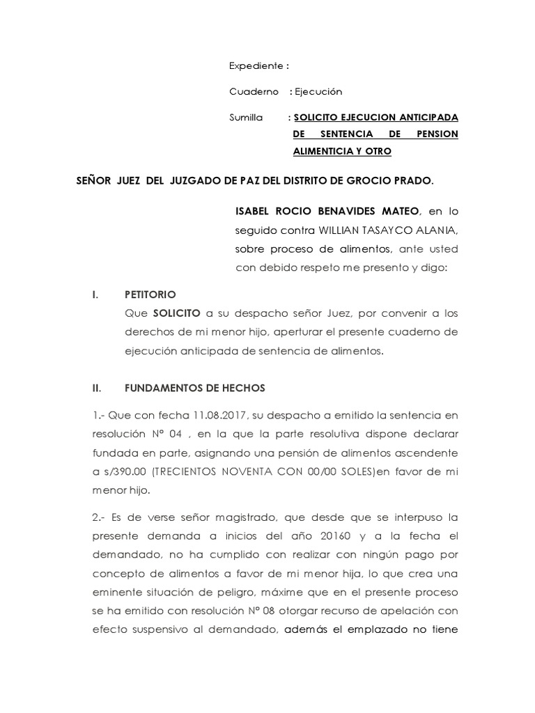Ejecucion Anticipada de Sentencia | PDF | Pensión alimenticia