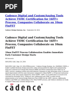 Cadence Digital and Custom Analog Tools Achieve TSMC Certification For 16FF Process Companies Collaborate On 10nm FinFET