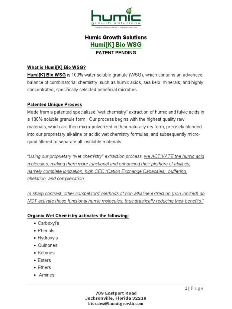 HumiK Bio WSG Functions | PDF | Soil | Bacteria