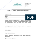 TALLER No. 1 TERMINOS Y DEFINICIONES NORMA ISO 9000