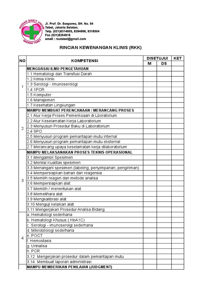 Rincian Kewenangan Klinis (RKK) | PDF
