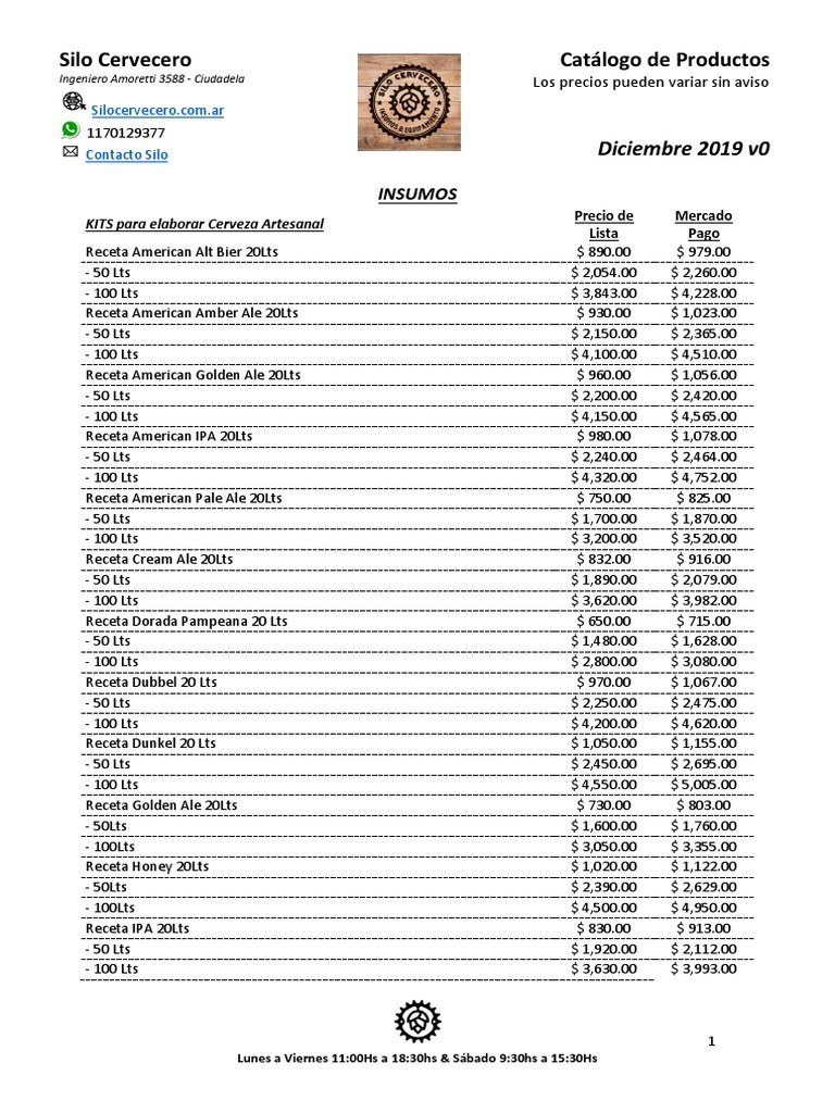 Catalogo de Productos Silo PDF Cerveza inglesa Fabricación de cerveza