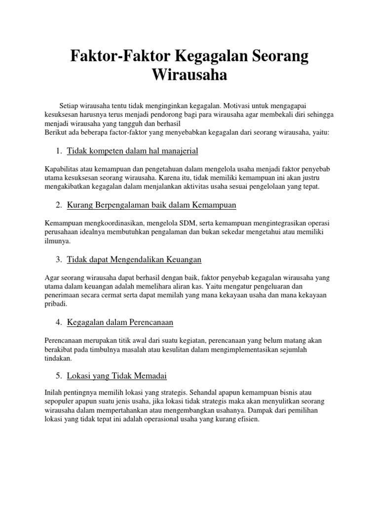 Faktor Faktor Kegagalan Wirausaha  PDF