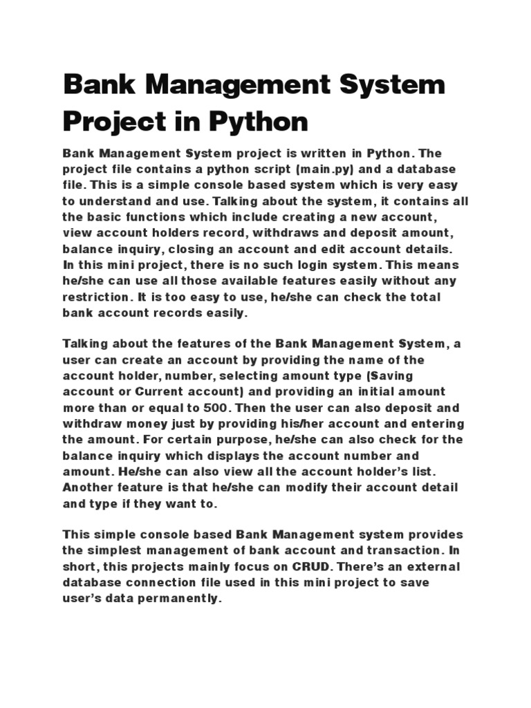 Bank Management System Project in Python | Transaction Account ...