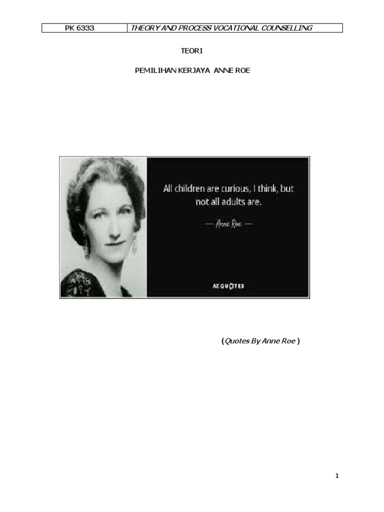 Teori Pemilihan Kerjaya Anne Roe | PDF