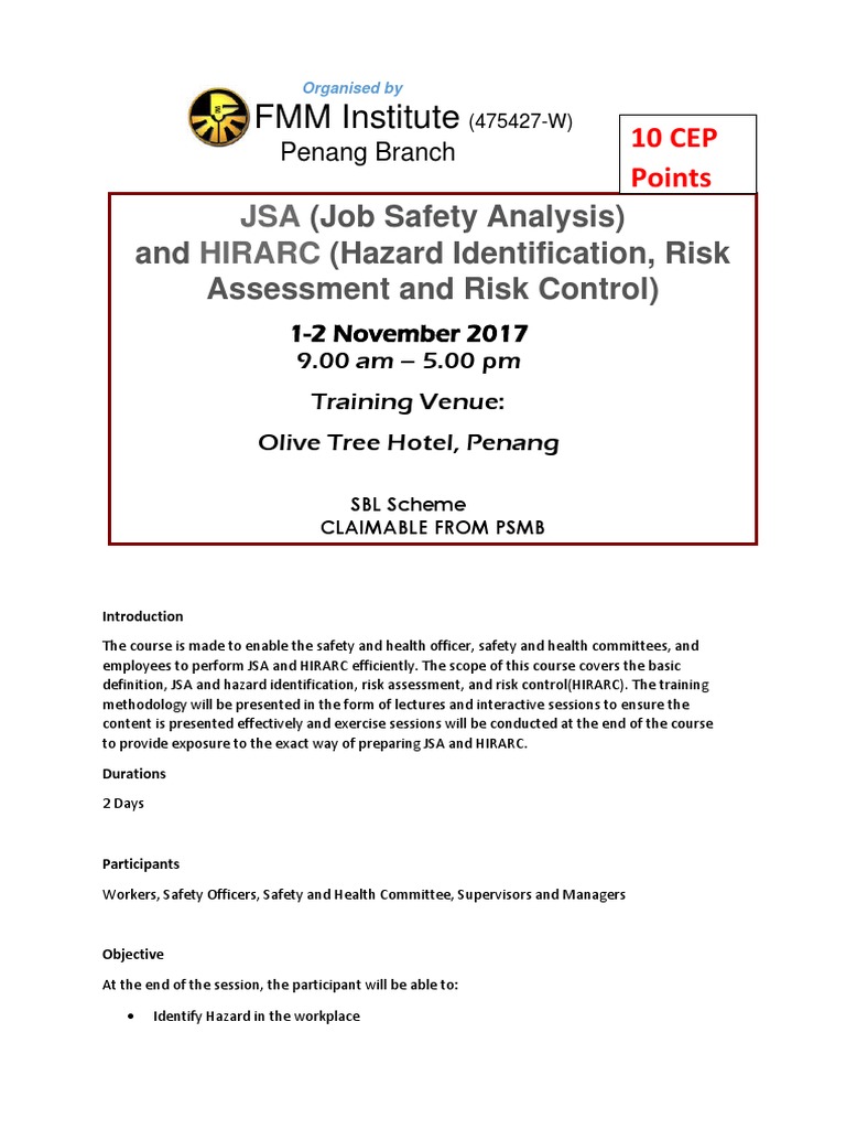 JSA and HIRARC Training Course | PDF | Change Management | Risk Management