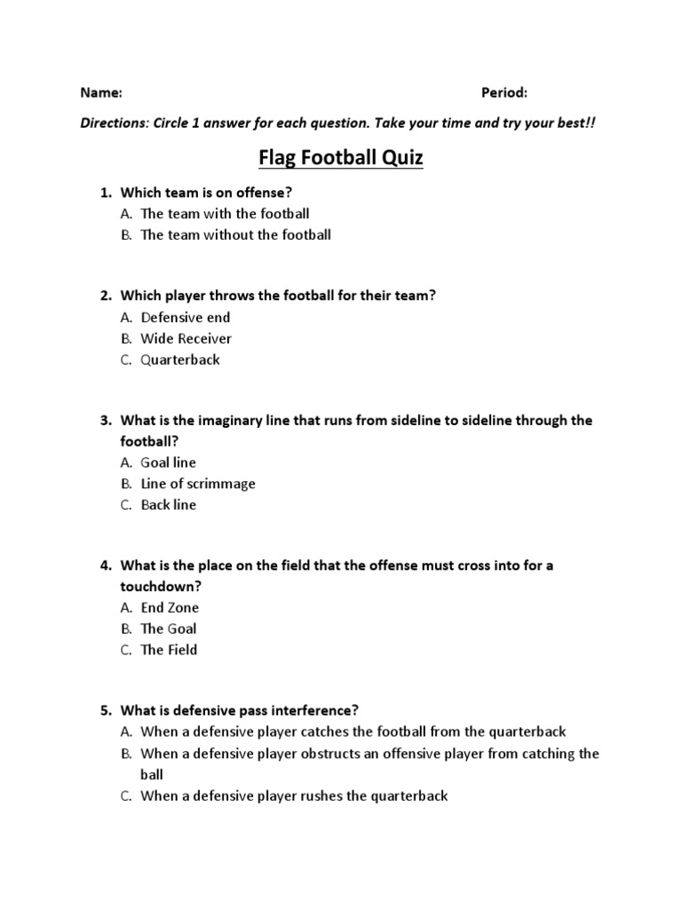 Flag Football Quiz PDF