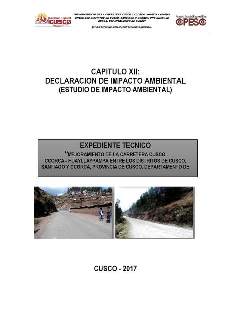 Estudio de Impacto Ambiental Carretera Cusco | PDF | Agua | Residuos
