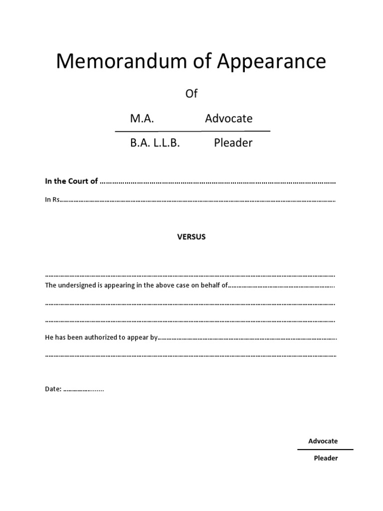 Memorandum of Appearance Template | PDF