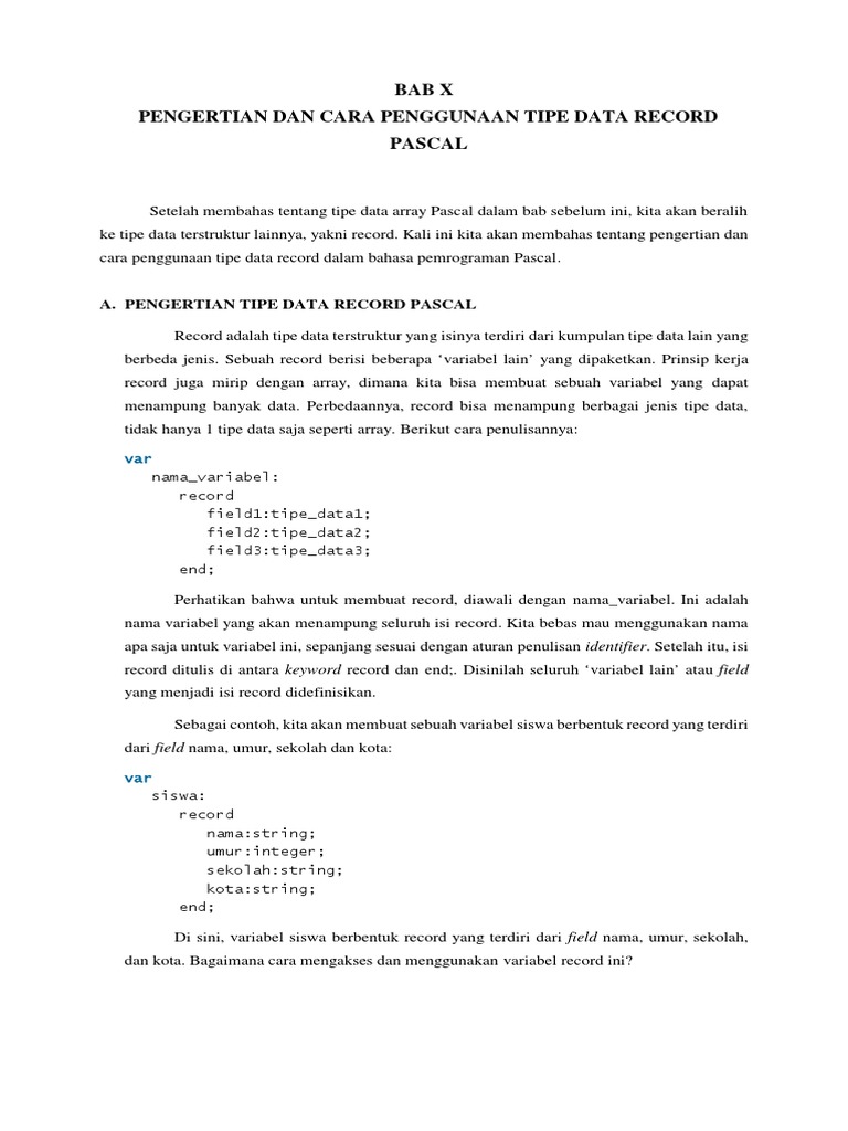 Penggunaan Tipe Data Record di Pascal | PDF