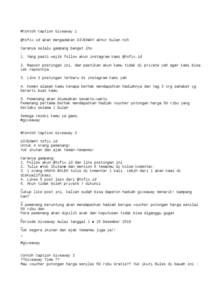 Template Giveaway Instagram Pdf