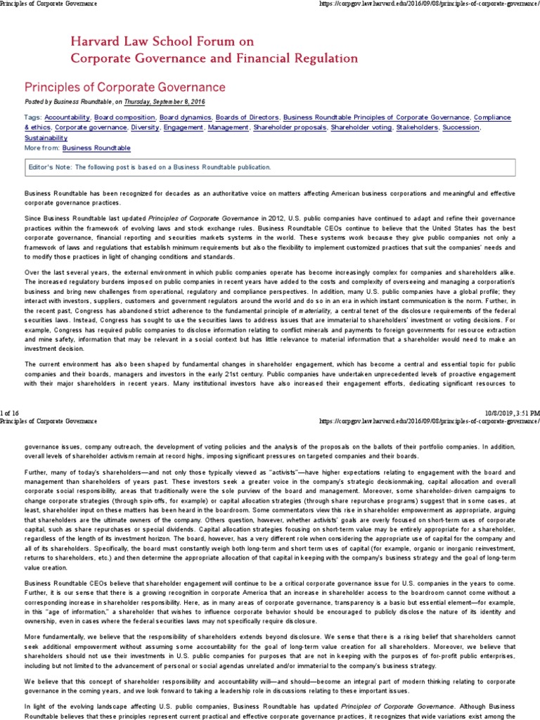 Updated Corporate Governance Principles | PDF | Board Of Directors ...