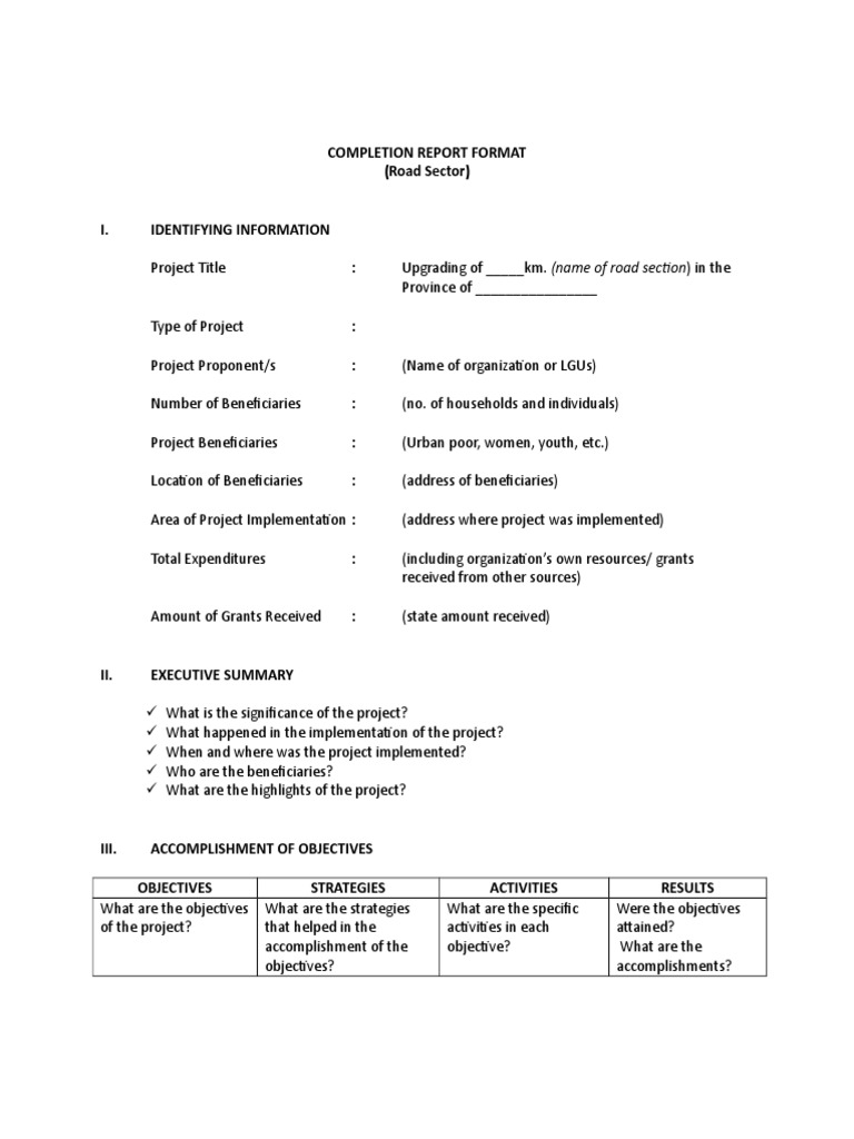 Project Completion Report Format | PDF | Budget | Public Sphere