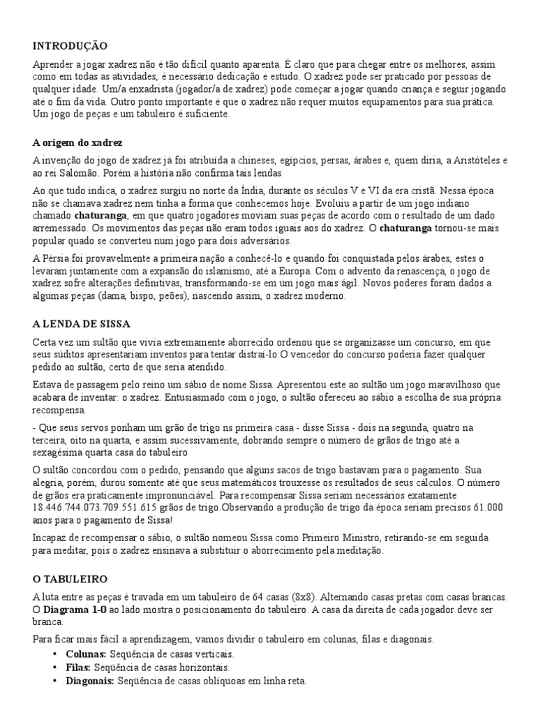 Iniciação Xadrez, PDF, Xadrez