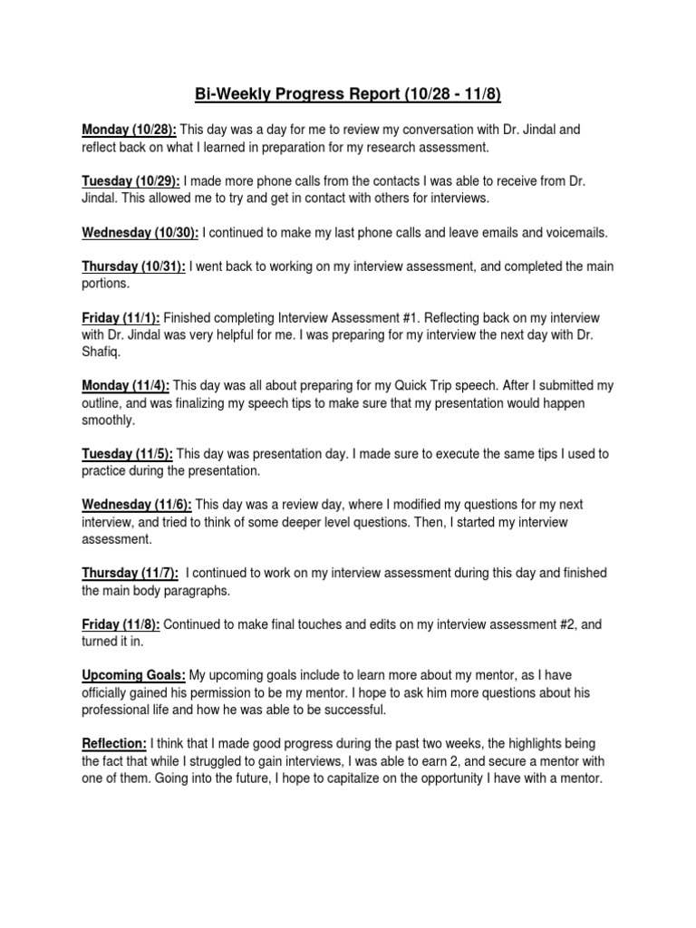 Rushi Abdas Bi Weekly Progress Report 10 28 11 8 Pdf