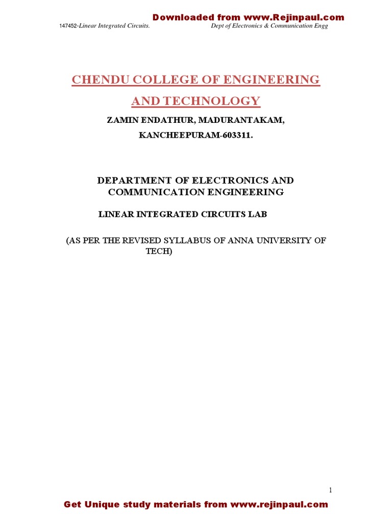 2.linear Integrated Circuits Lab PDF PDF Amplifier Operational