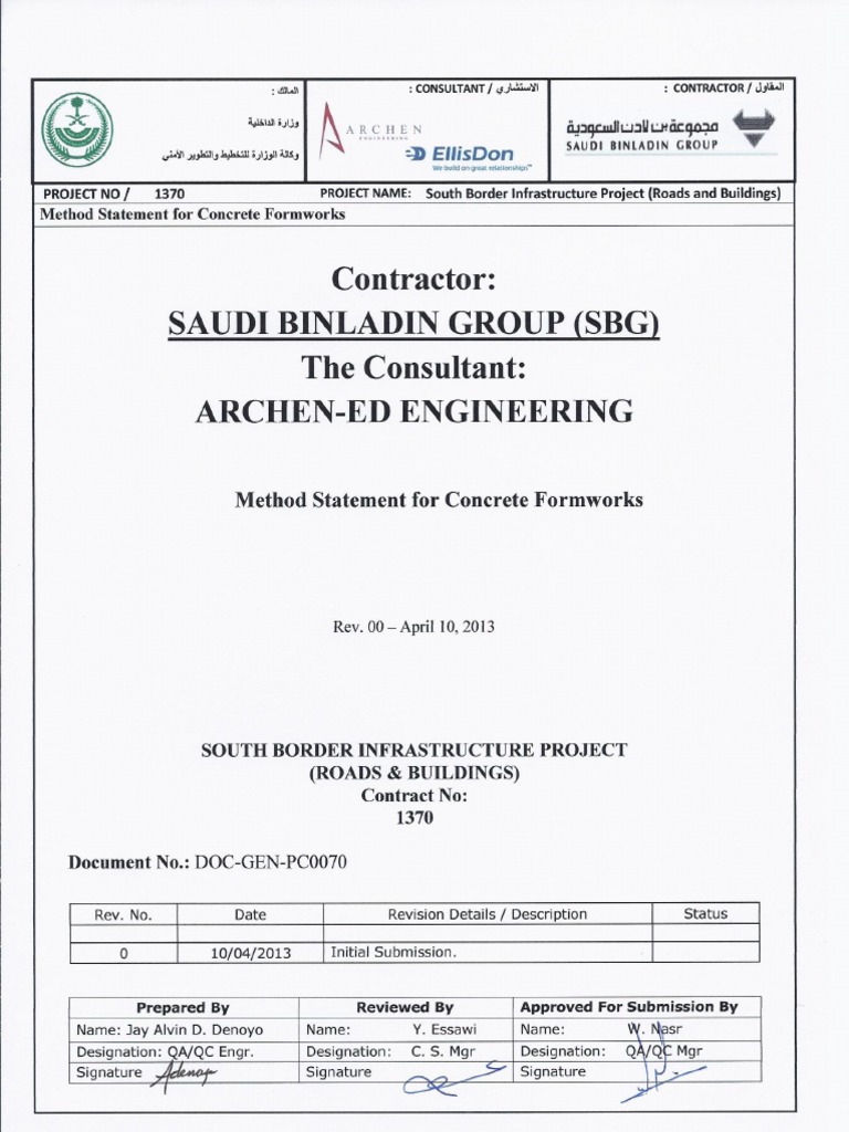 Method Statement for Concrete Formworks | PDF | Quality Assurance ...