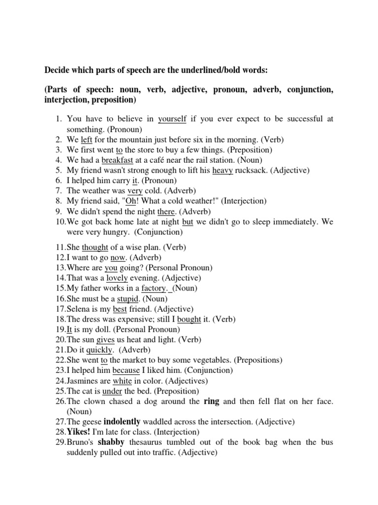 Parts of Speech Assessment Guide | PDF | Part Of Speech | Adverb