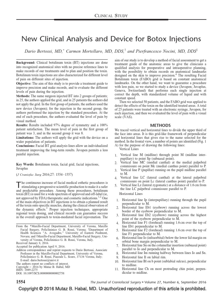 New Clinical Analysis and Device For Botox Injections | PDF | Botulinum ...