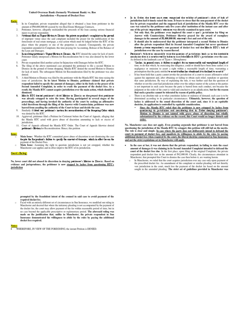 United Overseas Bank (Formerly Westmont Bank) vs. Ros PDF Laches