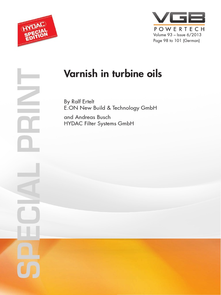 Varnish in Turbine Oils PDF Motor Oil Varnish