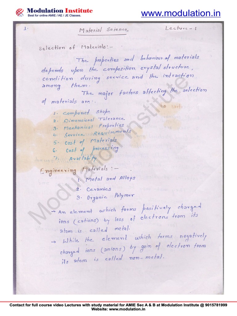 Material Science Sample Notes - Amie Sec A | PDF