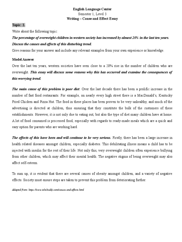 Cause and Effect Sample Essays | PDF | Obesity | Foods