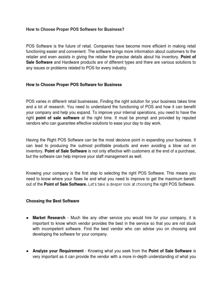 Choosing the Right POS Software | PDF | Point Of Sale | Retail