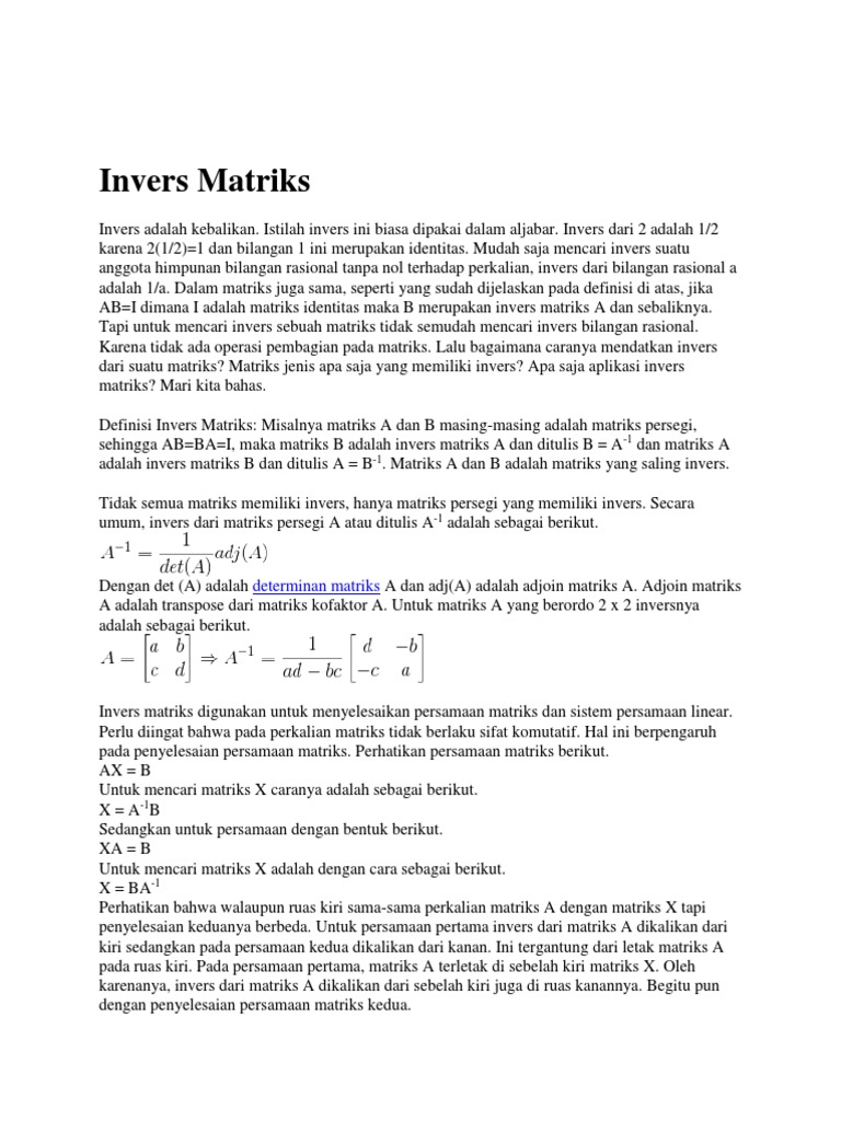 Cara Mencari Invers Matriks 2x2 dan 3x3 | PDF | Seni & Disiplin Bahasa