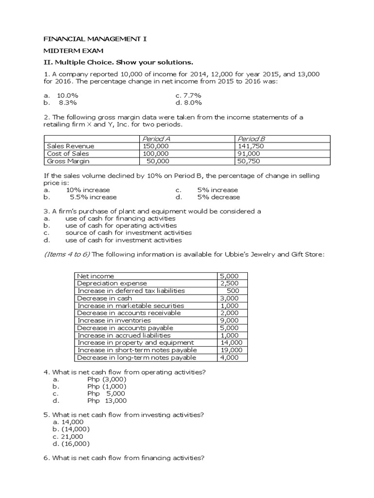 Financial Management Midterm Exam Guide | PDF | Market Liquidity ...