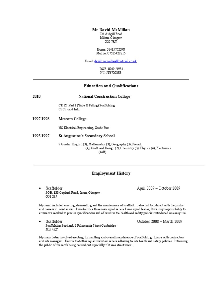 MR David Mcmillan 2010 Ational Construction College PDF