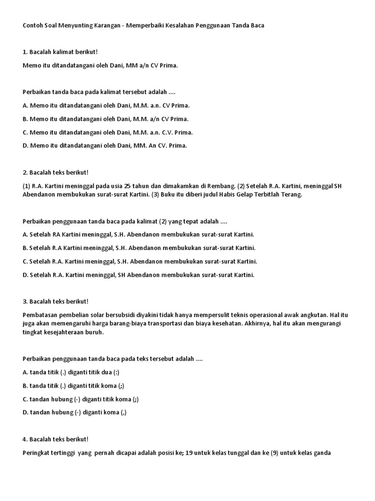 Contoh Soal Menyunting Karangan
