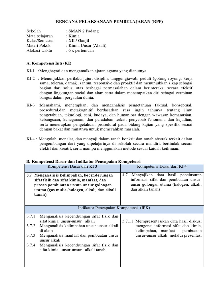 Rpp Kimia Unsur Unsur Golongan Utama