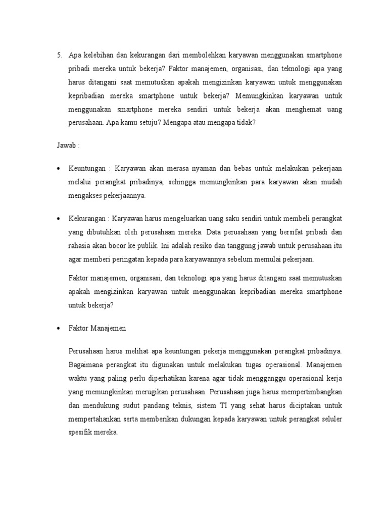 Apa Kelebihan Dan Kekurangan Dari Membolehkan Karyawan Menggunakan Smartphone Pribadi Mereka Untuk Bekerja Pdf
