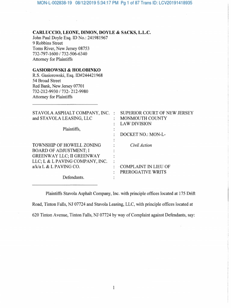 Stavola Asphalt Company Complaint Zoning Witness