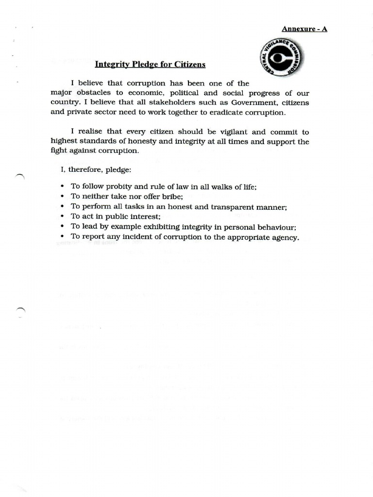 Integrity Pledge For Citizen PDF | PDF