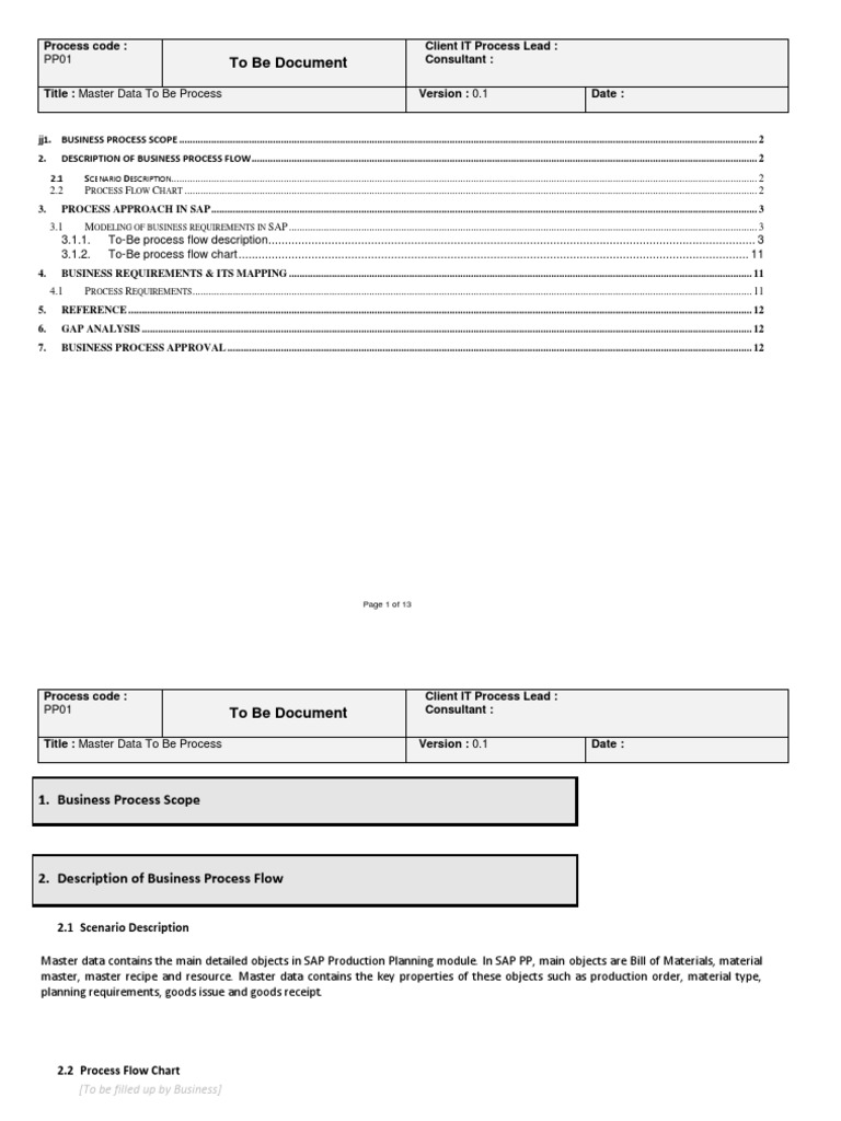 Pp Master Data To Be Pdf Business Process Economies