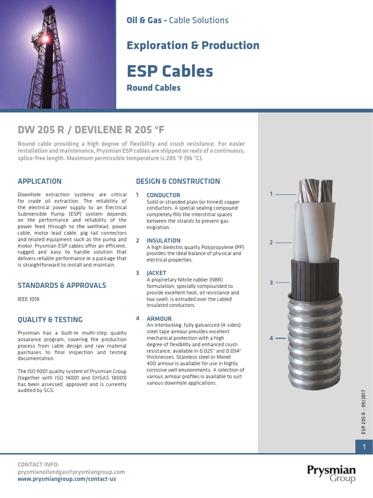 Prysmian Esp Cable DW 205 R PDF | PDF | Insulator (Electricity ...