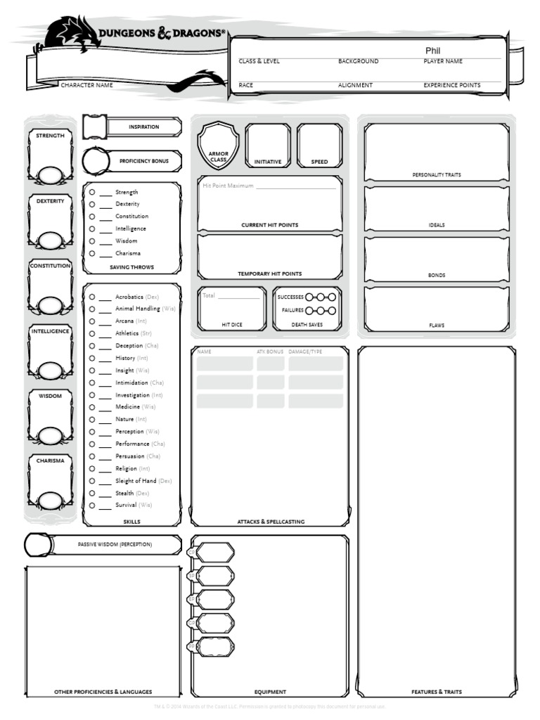 Blank 5e Sheet DND | PDF | Fantasy Role Playing Games | Leisure Activities