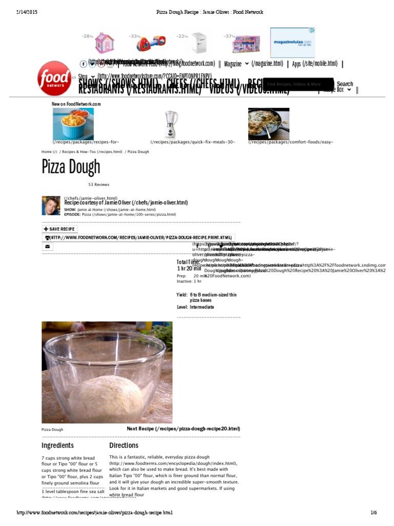 Pizza Dough Recipe Jamie Oliver Food Network PDF Breads Dough