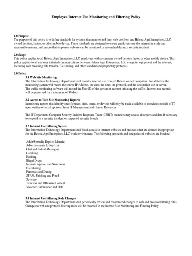 Employee Internet Monitoring Policy | PDF | Internet | Websites