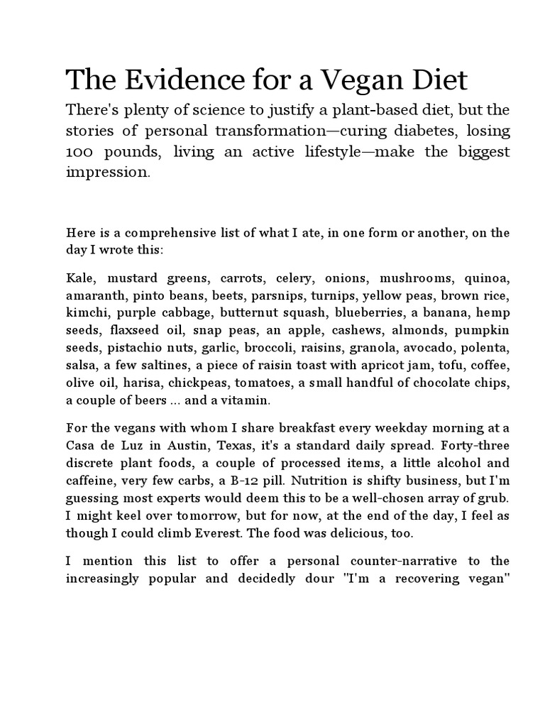 The Evidence For A Vegan Diet PDF Veganism Vegetarianism