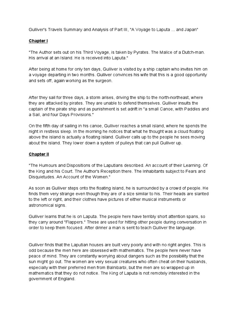 Gulliver's Travels Summary and Analysis of Part III, A Voyage To