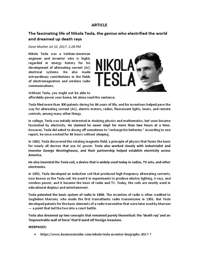 Nikola Tesla: Genius Inventor Discovered Electric Alternating Current -  Fast Facts