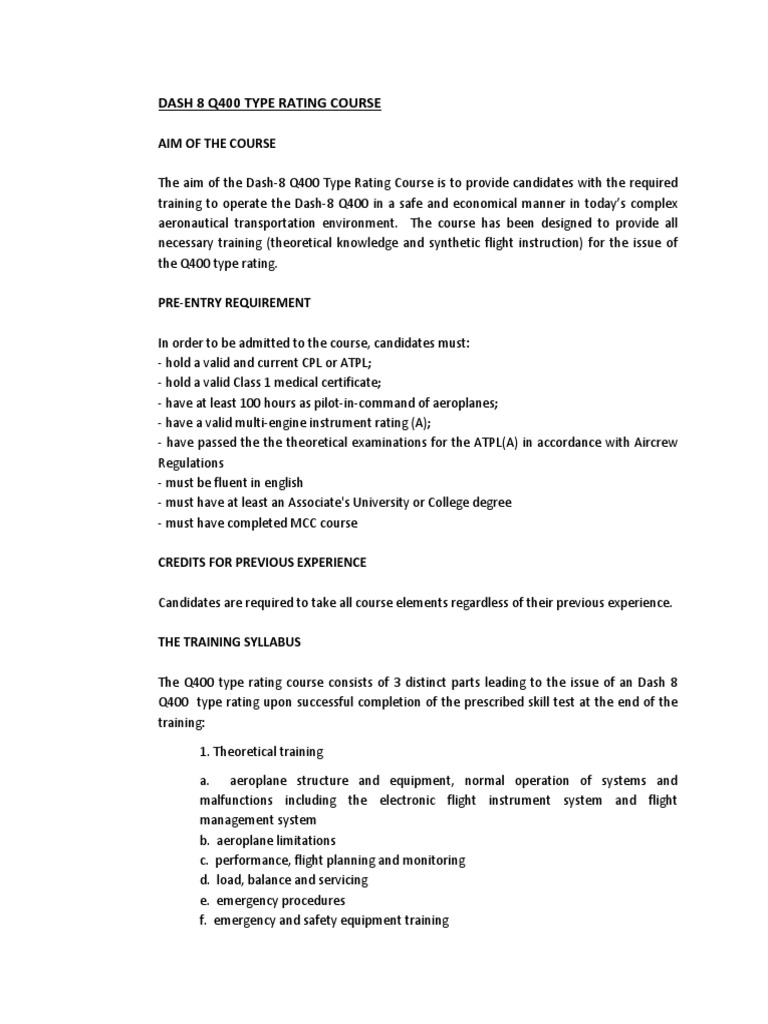 Dash 8 Q400 Type Rating Course Overview | PDF | Airplane | Aircraft