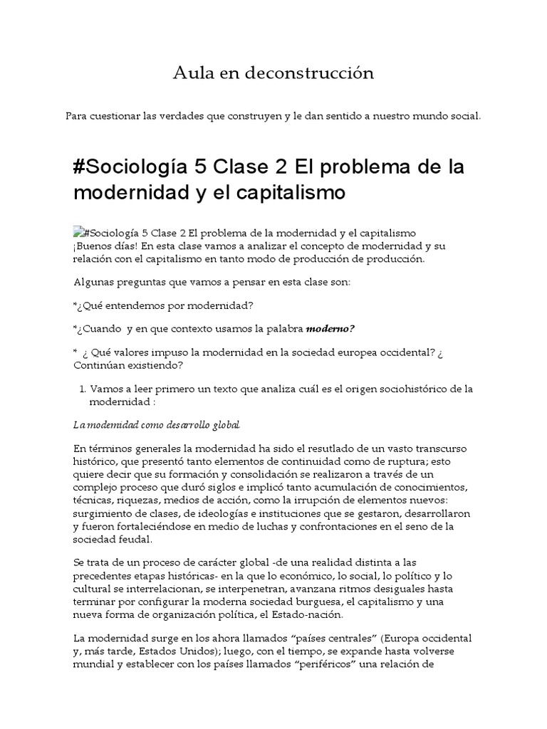 #Sociología 5 Clase 2 El Problema de La Modernidad y El Capitalismo ...