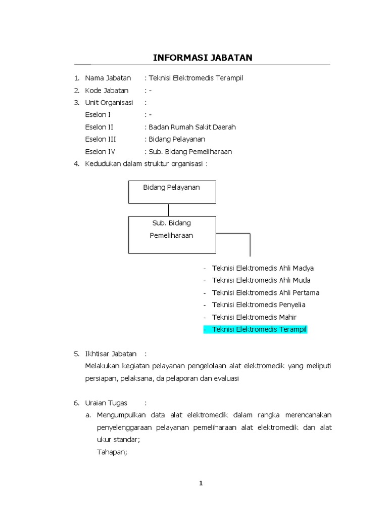 Anjab Teknisi Elektromedis Terampil