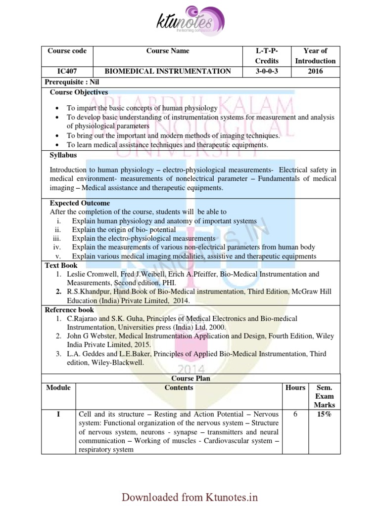 IC407 Biomedical Instrumentation | PDF | Biomedical Engineering | Heart