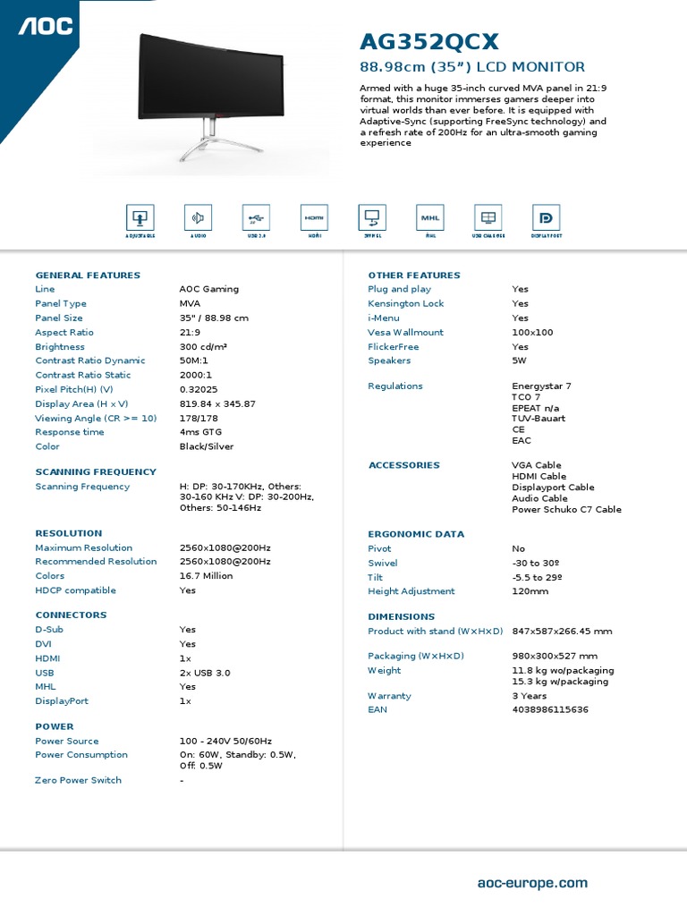 Aoc Ag35 | PDF | Computer Monitor | Hdmi