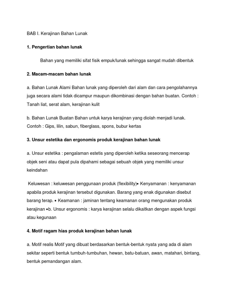 Bab I Kerajinan Bahan Lunak
